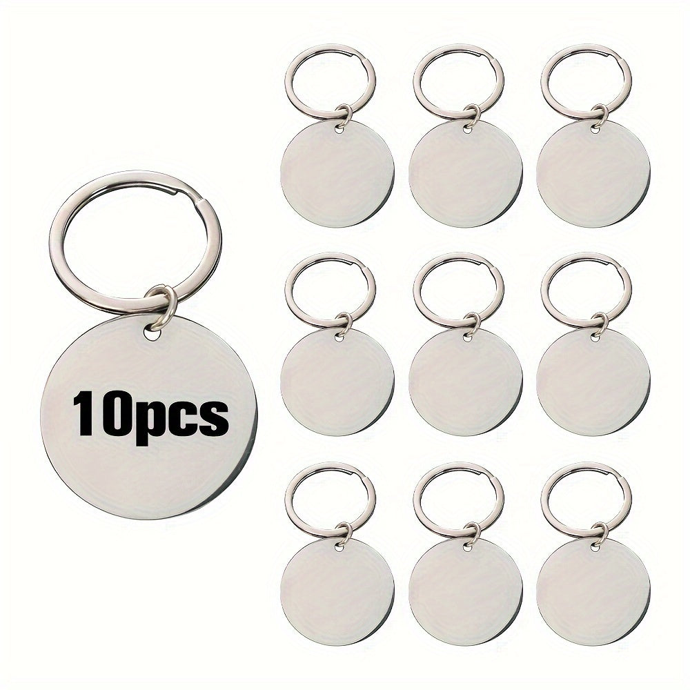 Set of 10 Double-Sided Stainless Steel Laser-Engraved Keychains with Dog Name and Info