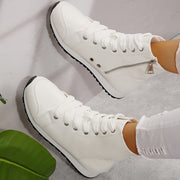 Women's Black White High Top Zipper Short Boots Sneakers