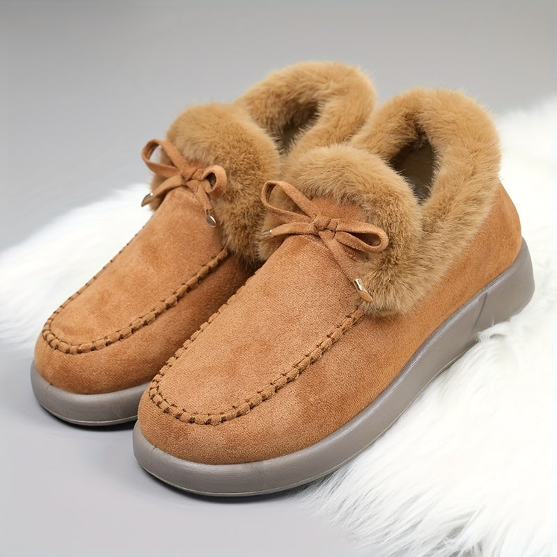 Women's Fleece-Lined Winter Boots with Plush Collar Slip-On Snow Boots