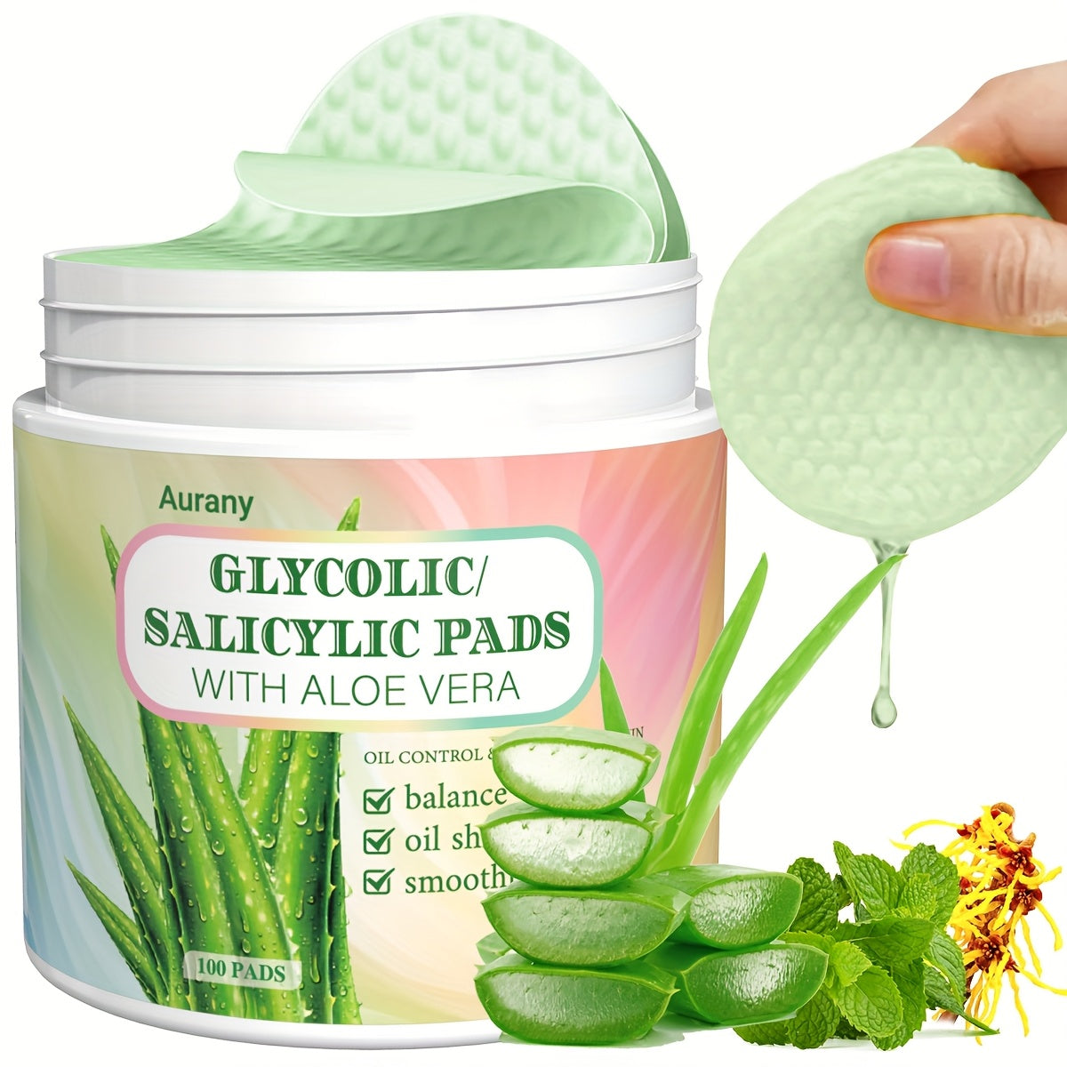 Unisex Facial Cleansing Pads Aloe Vera Glycolic Salicylic Acid Moisturizing Exfoliating Pore Shrinking