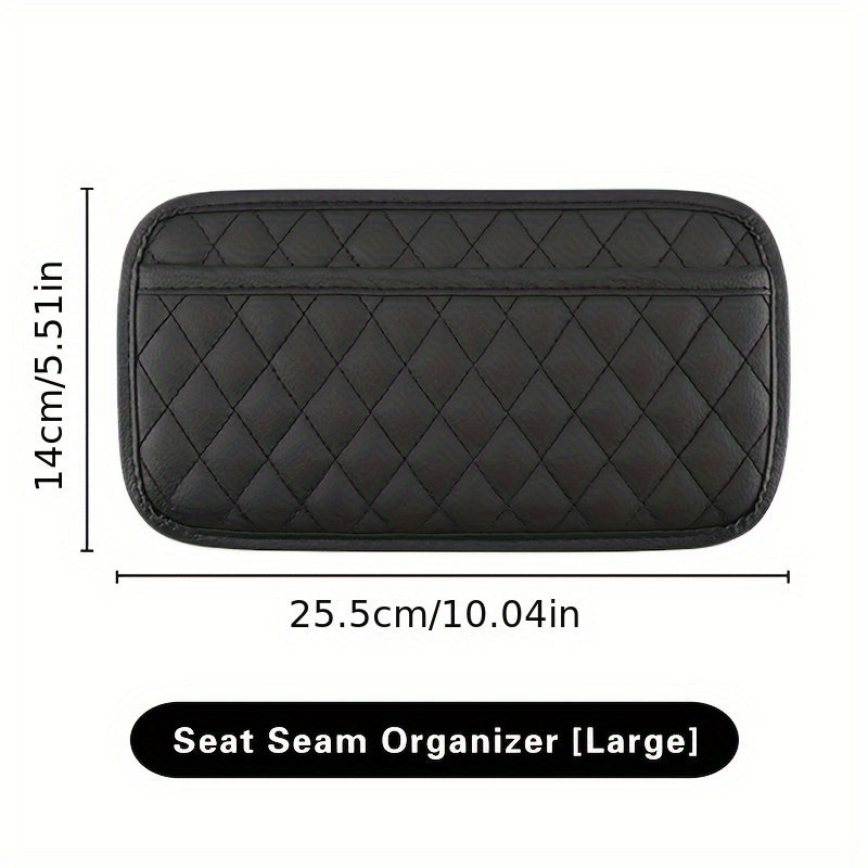 Black Quilted PU Leather Car Seat Organizer for Phone Keys Coins Storage