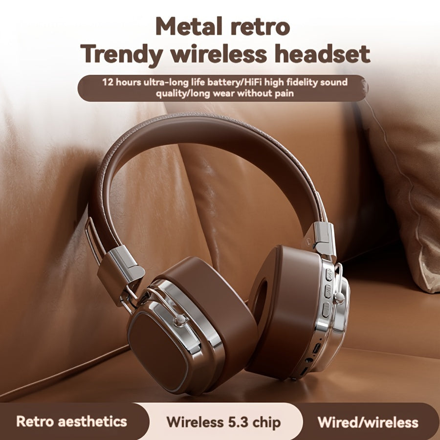 Vintage-Inspired Wireless Over-Ear Headphones with 5.3 Chip for Gaming and Music