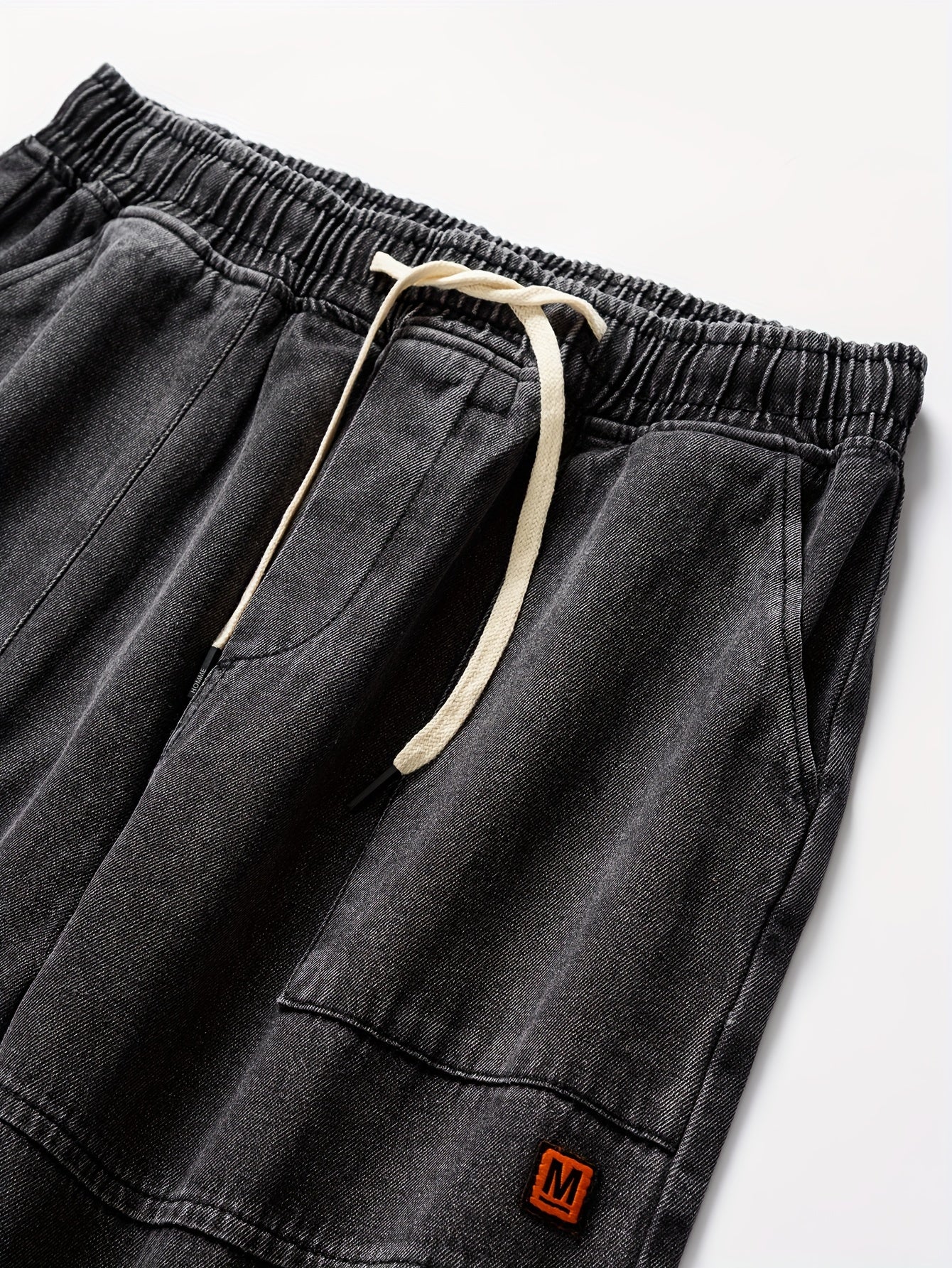 Мужские джинсовые джоггеры укороченные синий свободный крой с шнурком на поясе уличный повседневный стиль