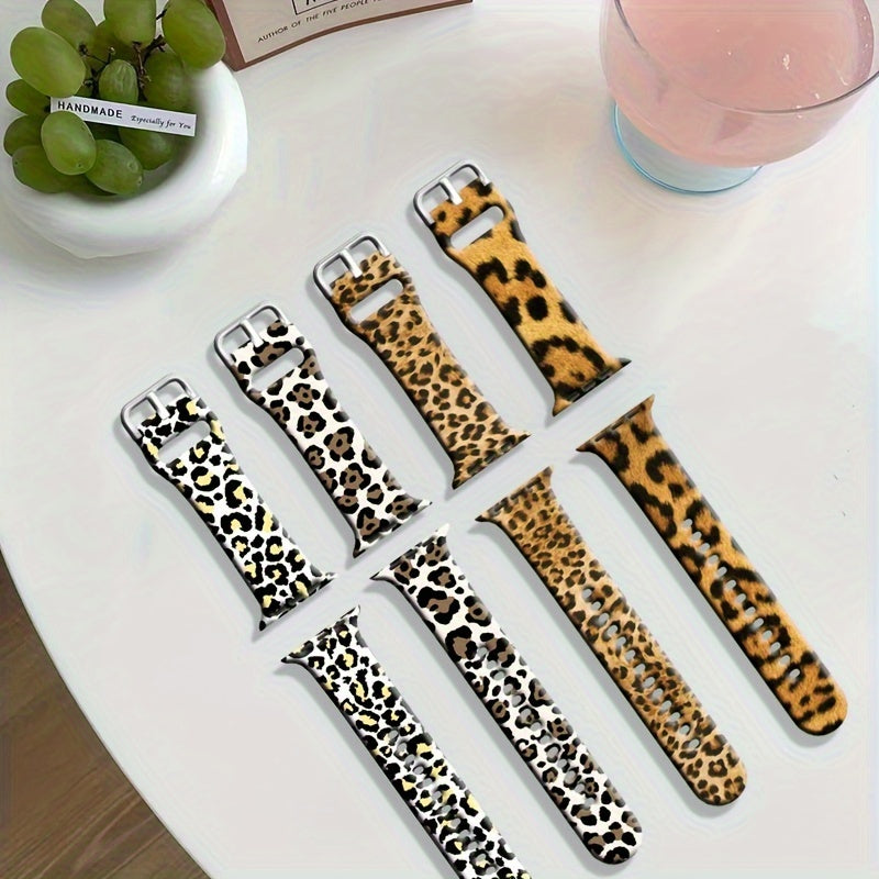 Leopard Print Silicone Watch Strap for iWatch Series Ultra, Ultra2, 10, 9, 8, 7, 6, 5, 4, 3, 2, 1, and SE