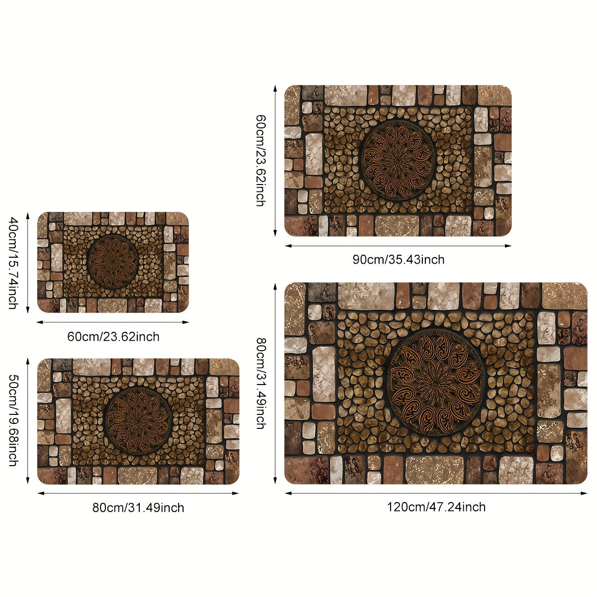 Polyester Non-Slip Door Mat with Pebble Stone Print for Home Kitchen Classroom