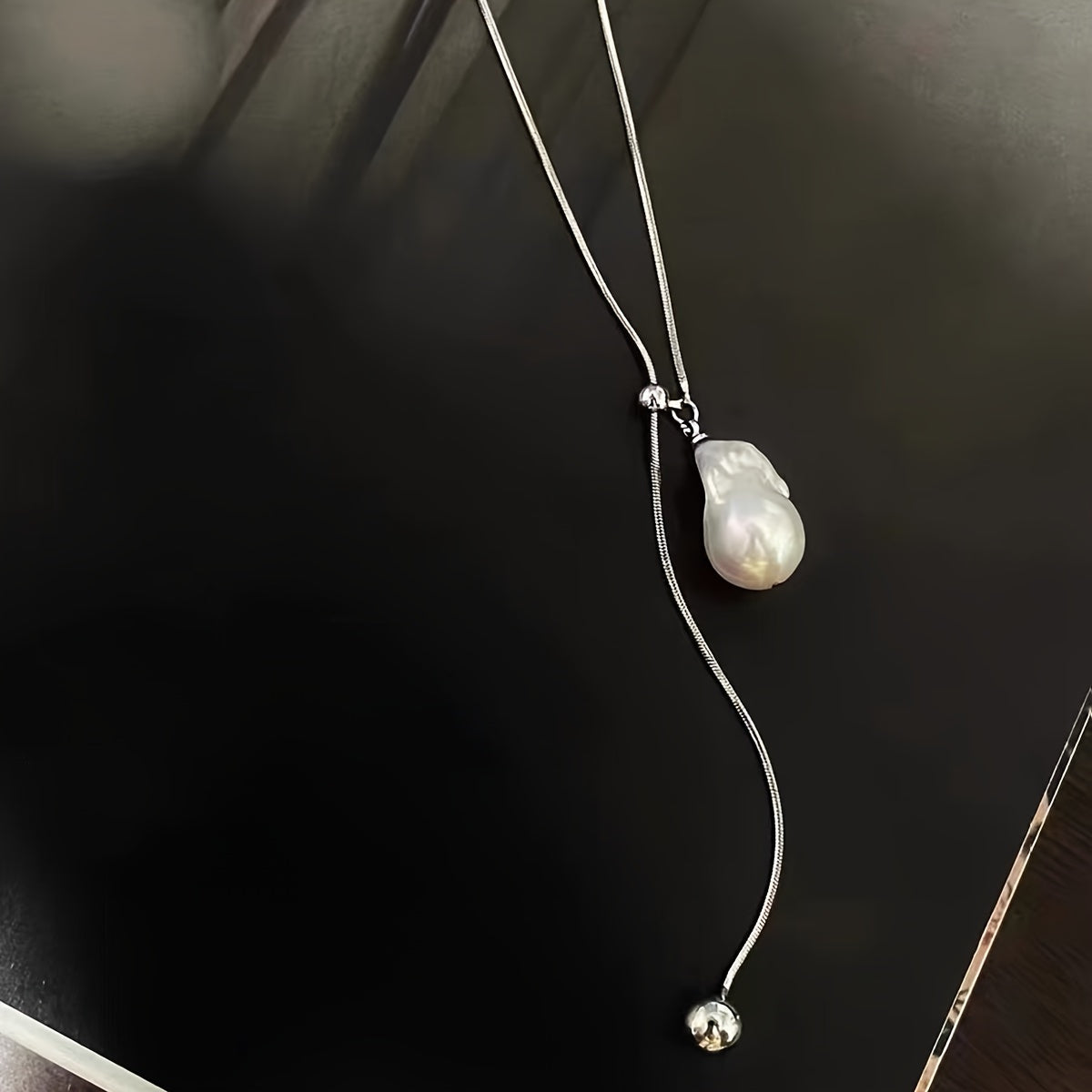 Y-Necklace with Baroque Freshwater Pearl Pendant Adjustable Slider French-Inspired Design for Holidays Banquets Festivals