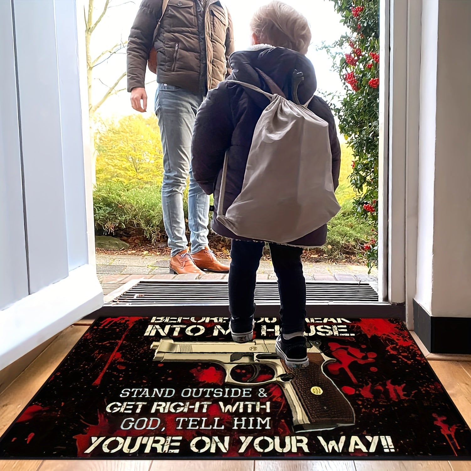 Portable Welcome Mat with Anti-Slip Design for Indoor Outdoor Entryway Decor
