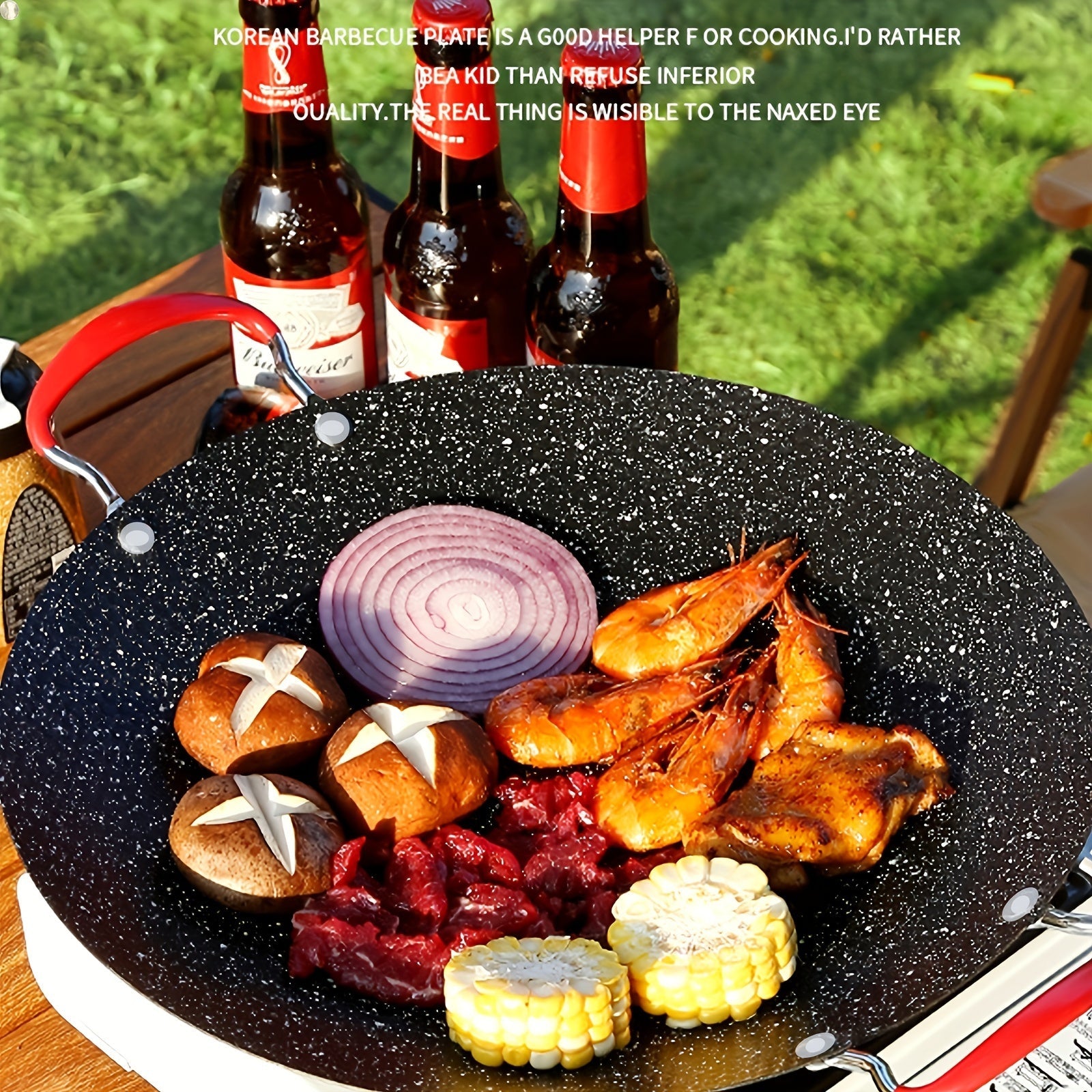 Korean BBQ Grill Pan Non-Stick PFOA-Free Circular Griddle with Heat-Resistant Handle