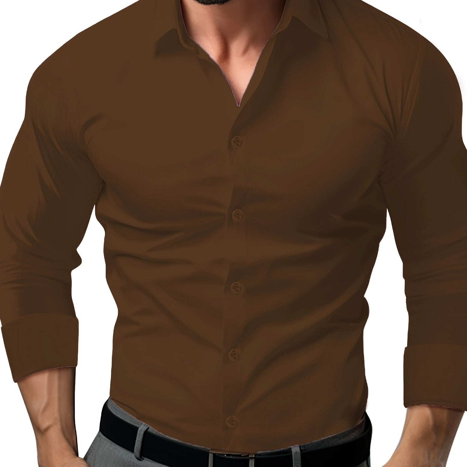 Erkaklar uchun paxta aralash uzun qo'lqopli yengli ko'ylak, biznes/rasmiy tadbirlar uchun, tor kesim.