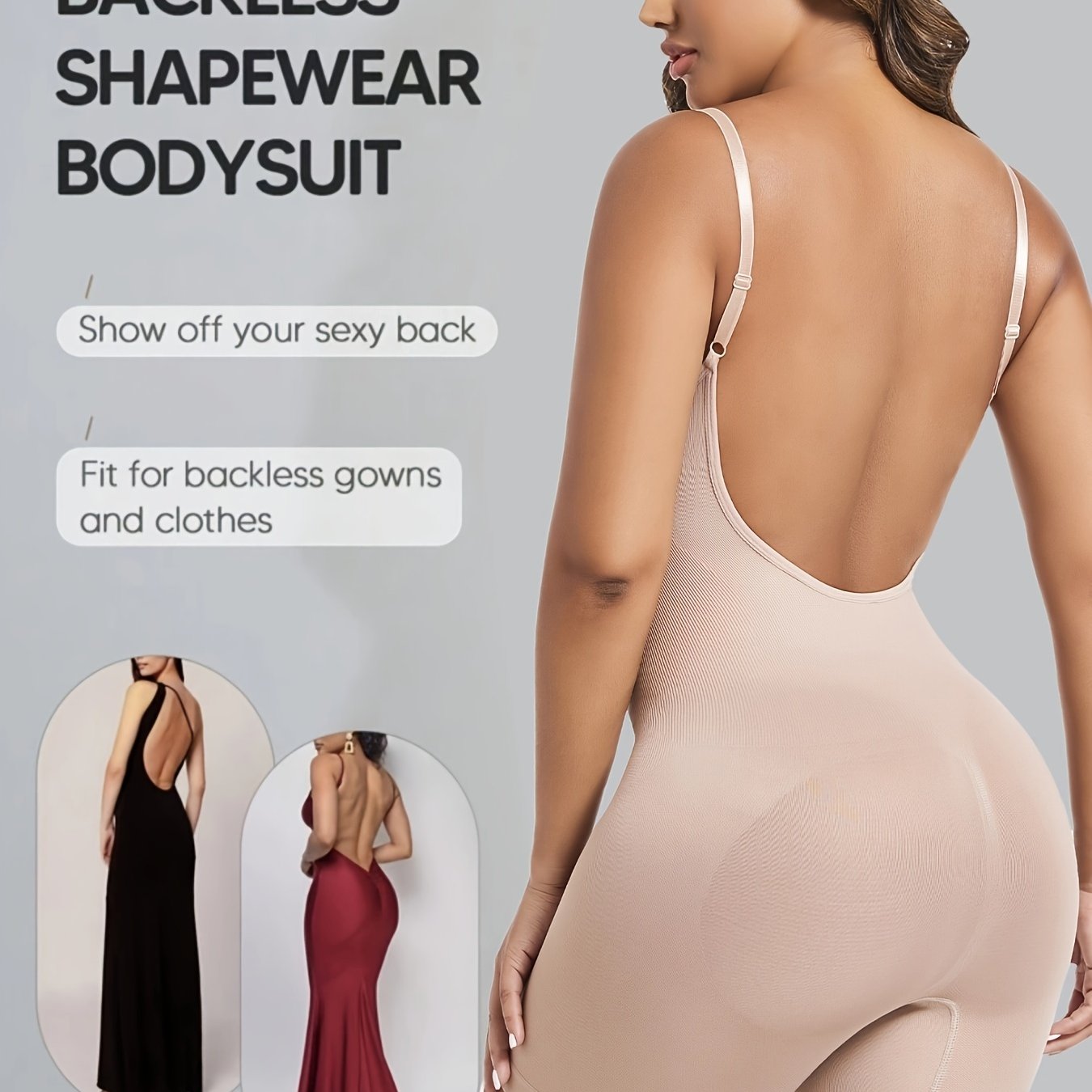 Seamless Backless Shaping Romper for Tummy Control Women Solid Knit Fabric