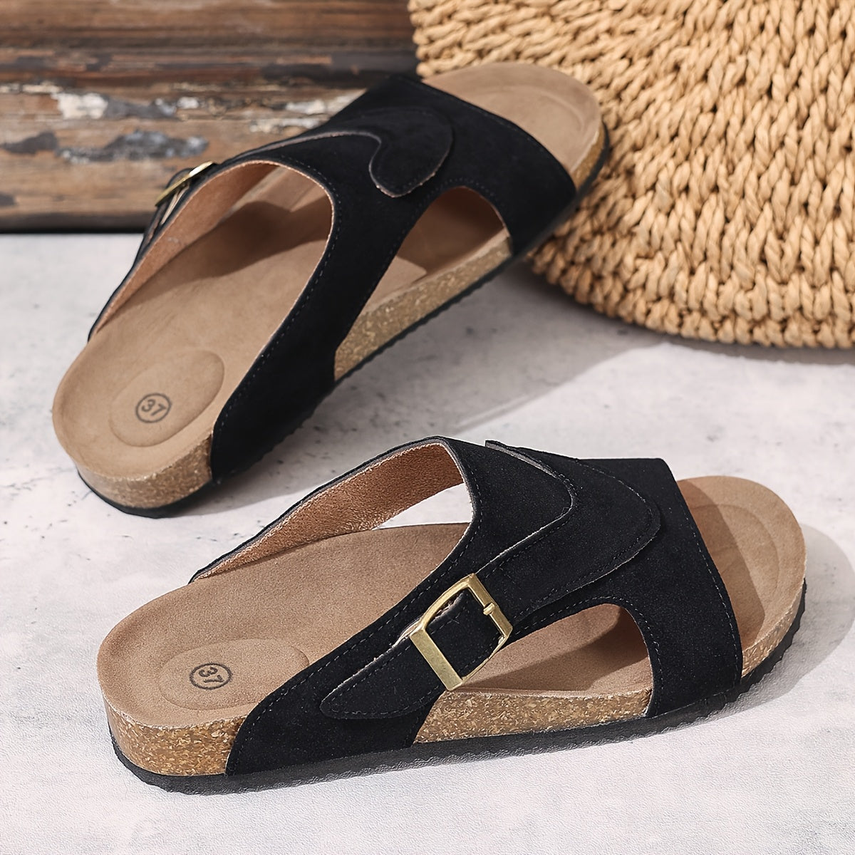 Women's Slip-On Sandals Non-Slip Cushioned EVA Open-Toe Beige Casual Shoes