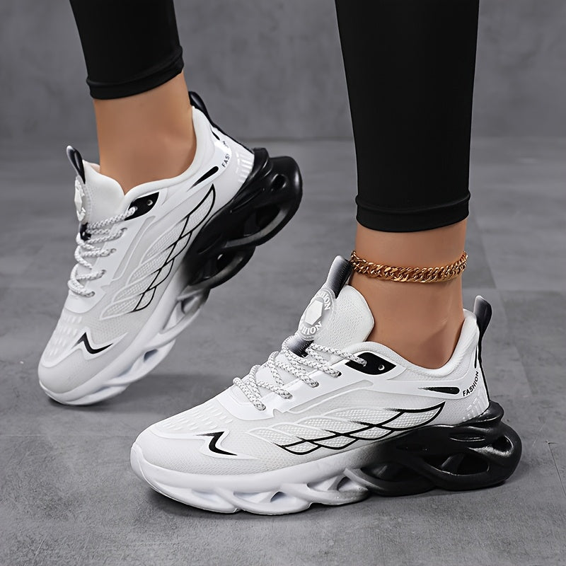 Women's Mesh Sneakers White Black Low-Top Running Casual Shoes