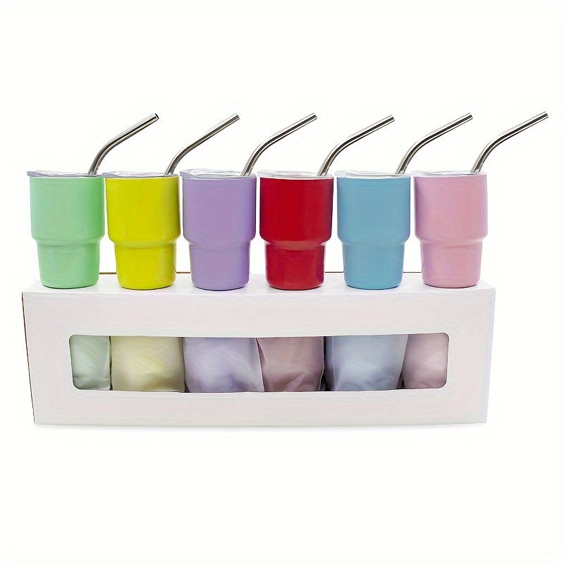 6-Piece Stainless Steel Shot Glasses Set with Lids and Straws for Bars and Home