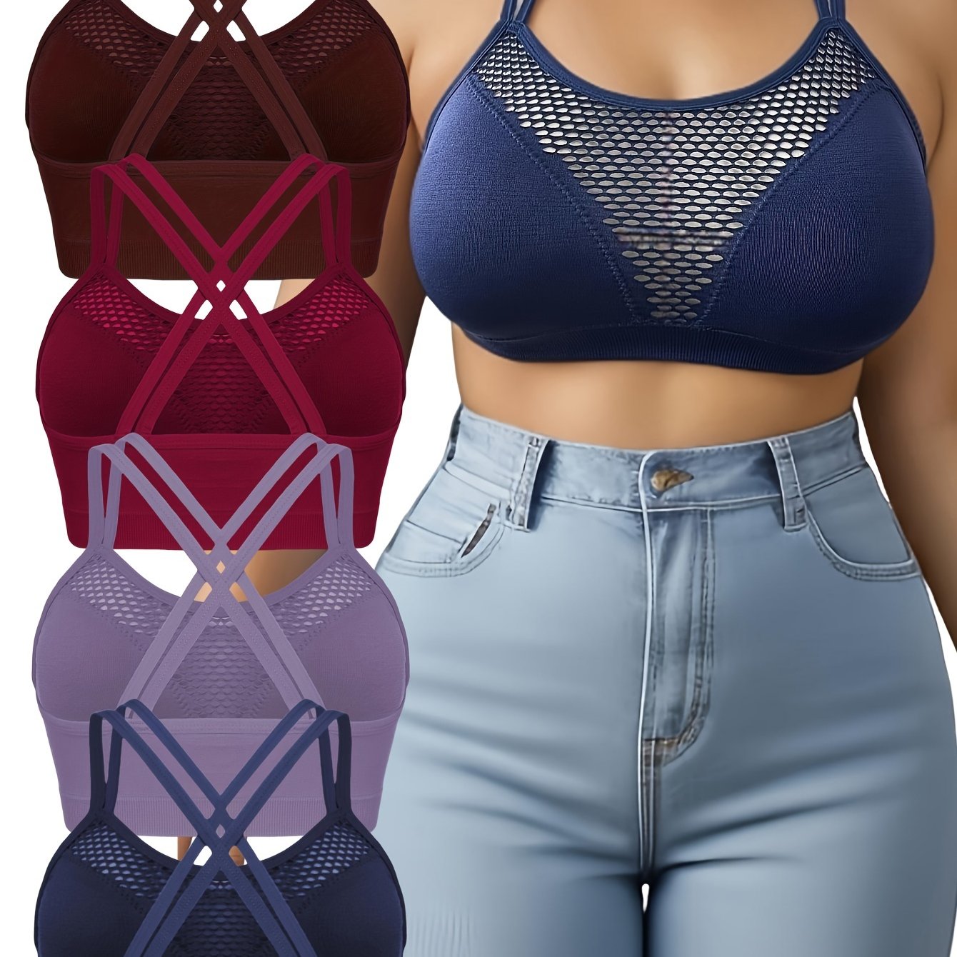 Women's Wireless Supportive Plus-Size Sports Bras Set of 4