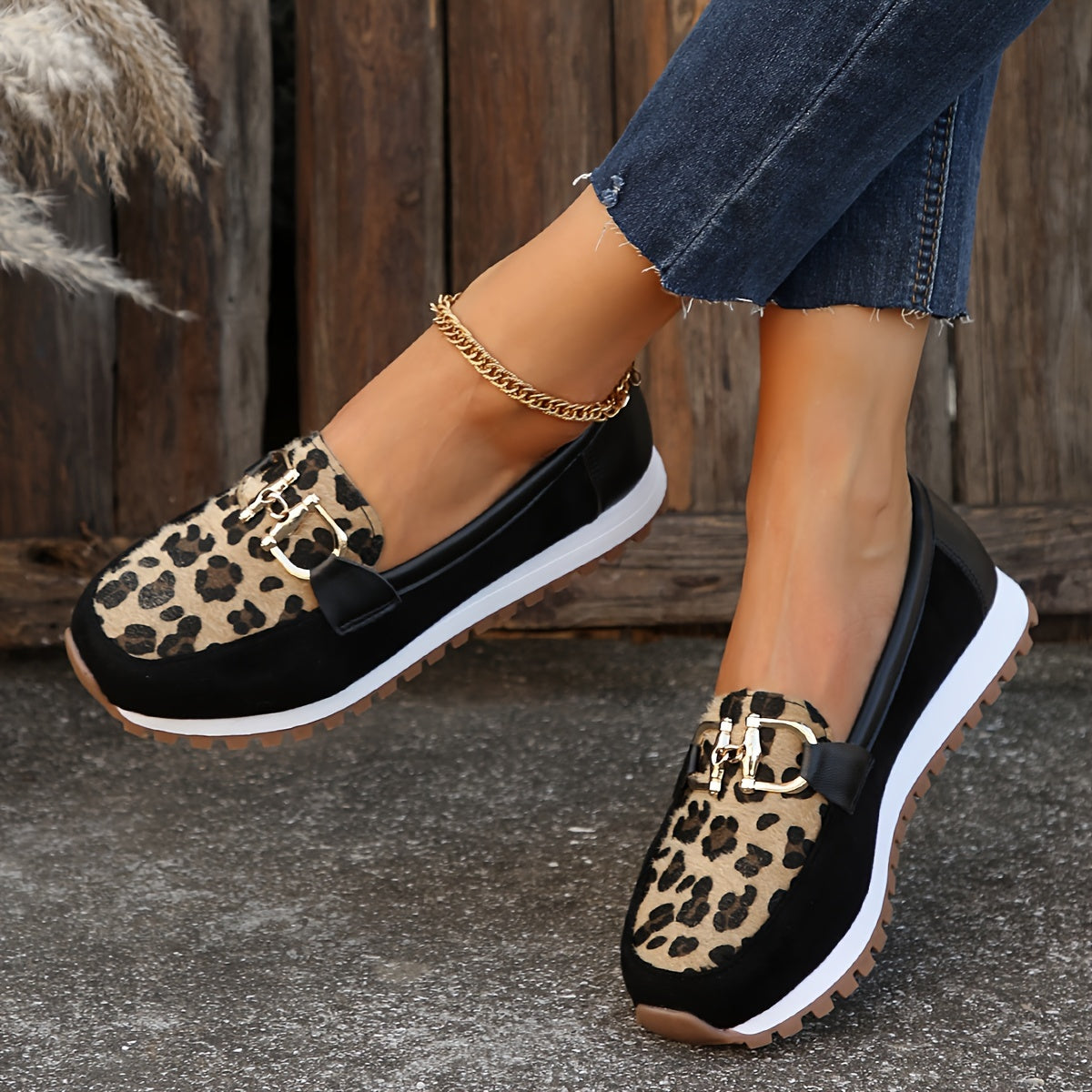 Women Loafers Spring Autumn Plaid Moccasins Slip-On Casual Shoes