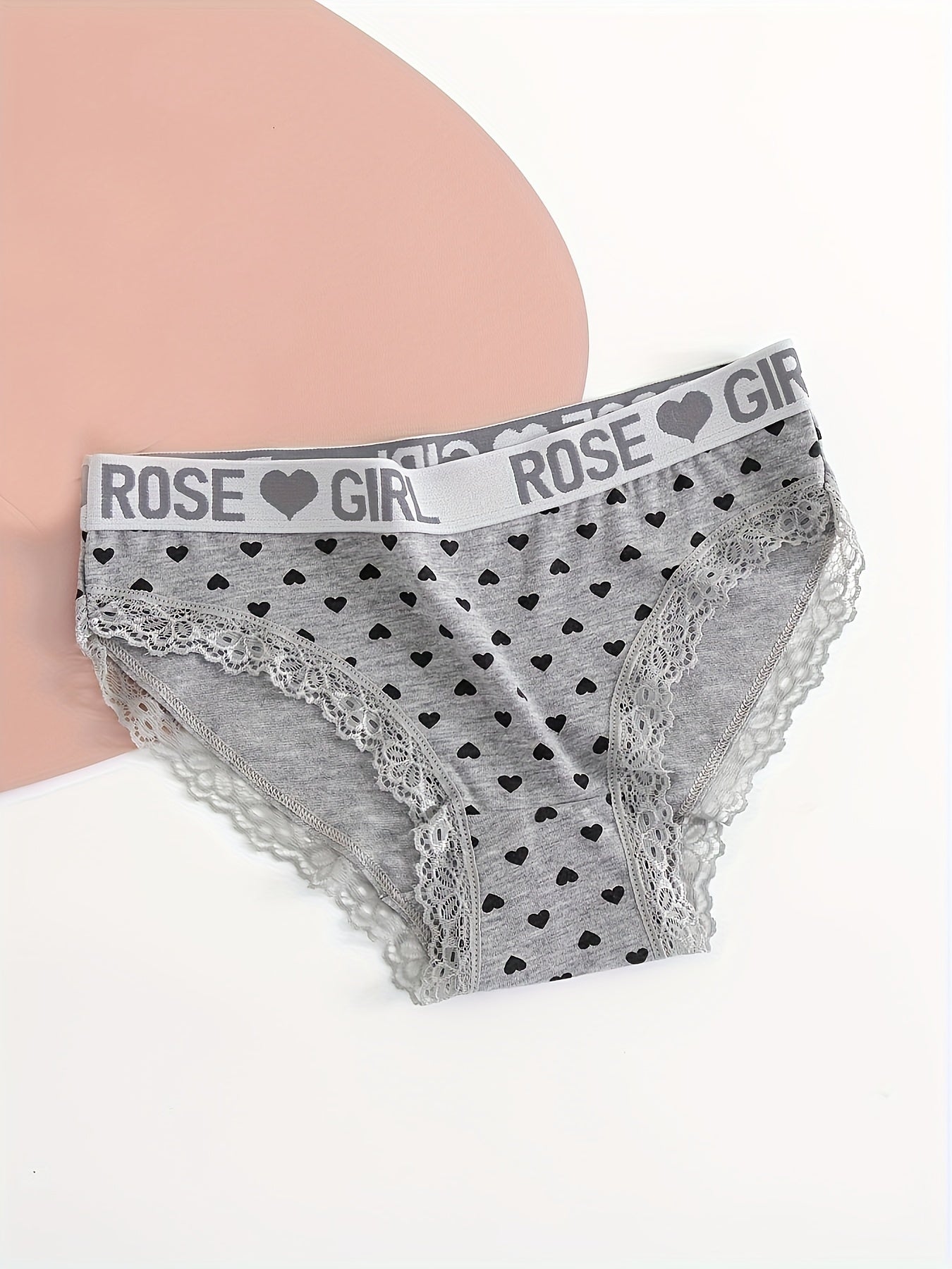 Women's Briefs 5-Pack Rose Heart Print Low-Rise Spandex Knit Underwear