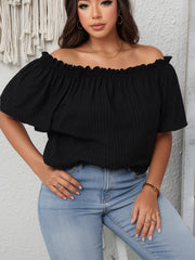 Plus Size Textured Off Shoulder Blouse for Women Spring Clothing