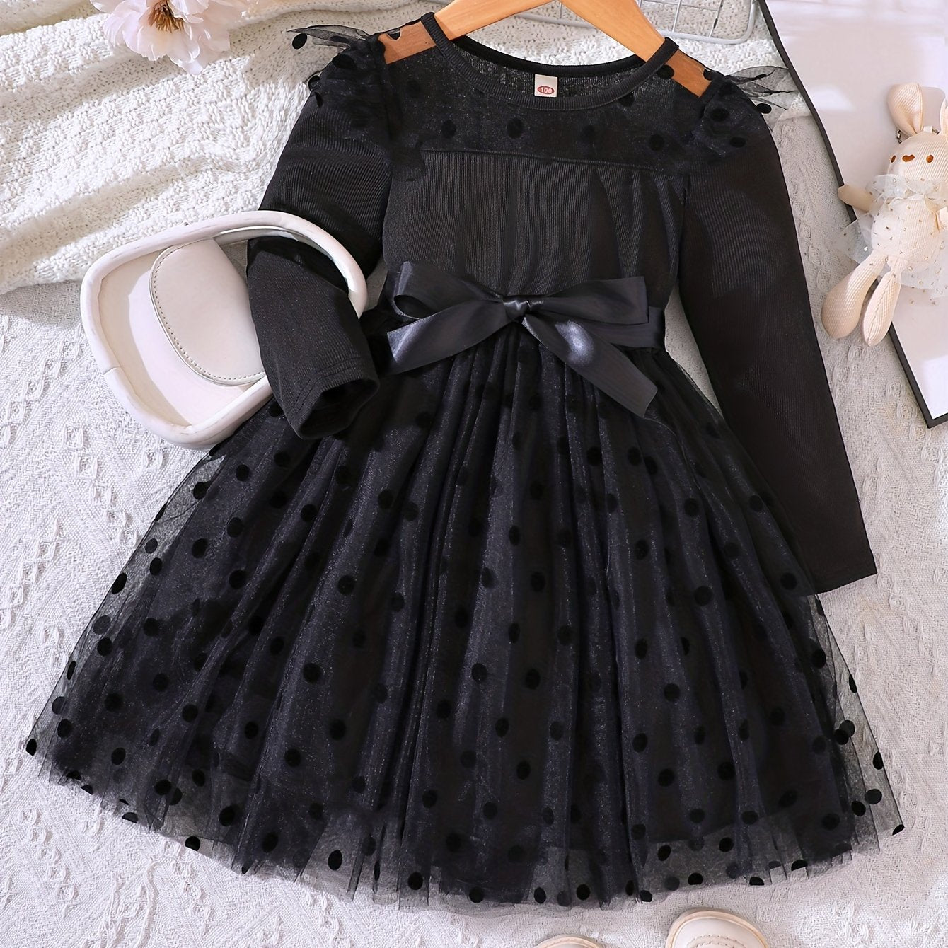 Girls Toddler Polka Dot Tutu Dress with Contrast Mesh for Parties and Vacations