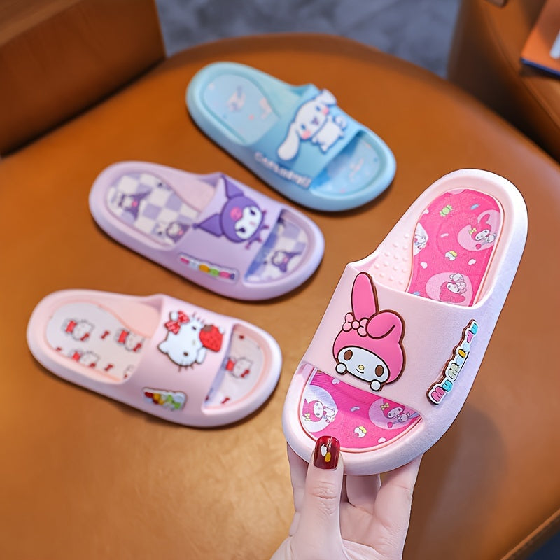 Girls' Pink PVC Slippers Non-Slip Indoor Slides Cartoon Design for Spring Summer
