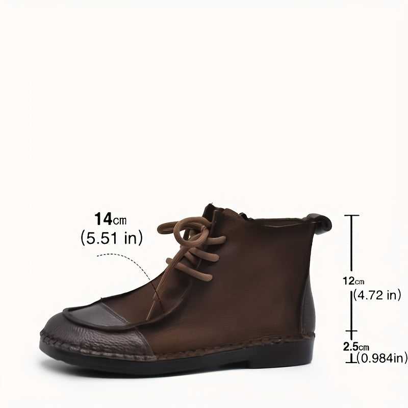 Women Leather Ankle Boots Flat Casual Shoes for Travel Hiking All-Season