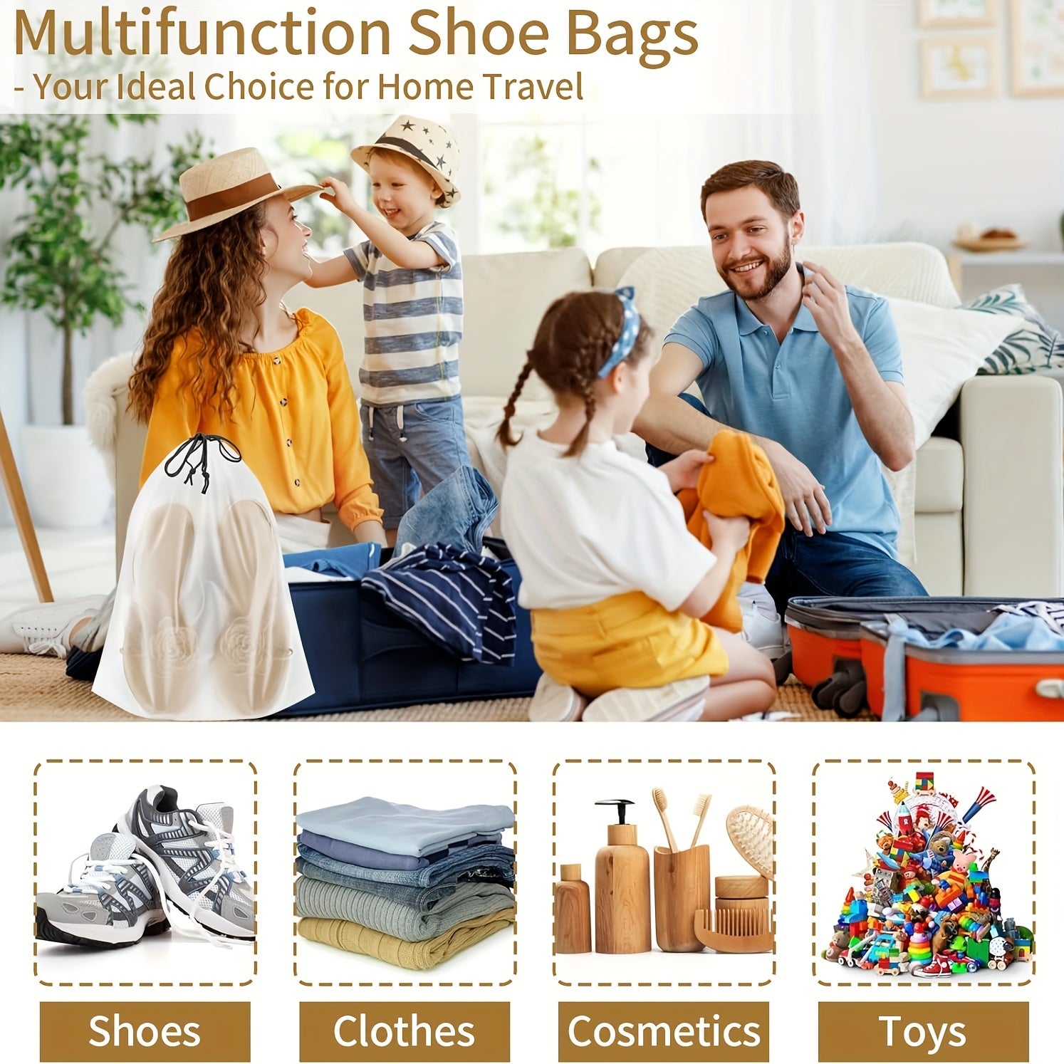 Travel Shoe Bags for Men and Women, Clear, Large, Drawstring Storage, 39.88cm x 29.97cm