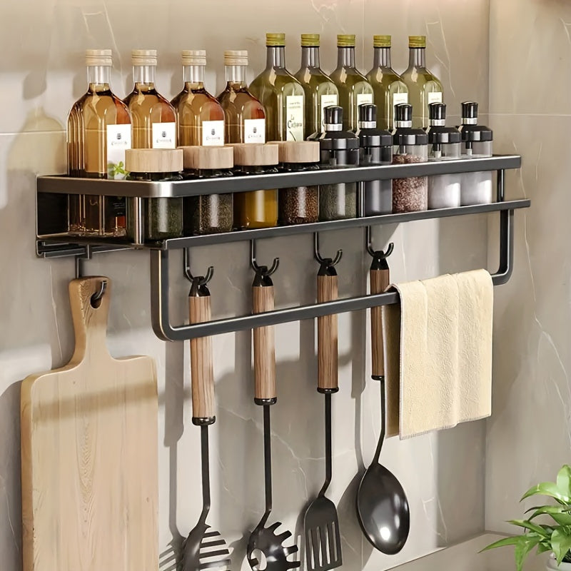 Aluminum Wall-Mount Spice Rack Kitchen Organizer for Spices and Cookware