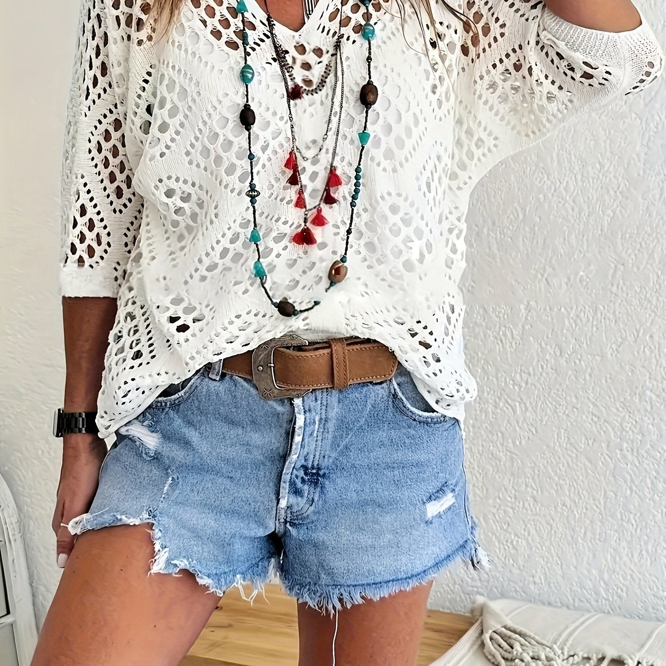 Plus Size Knitted V Neck Batwing Sleeve Top Casual Spring Summer Women's Clothing