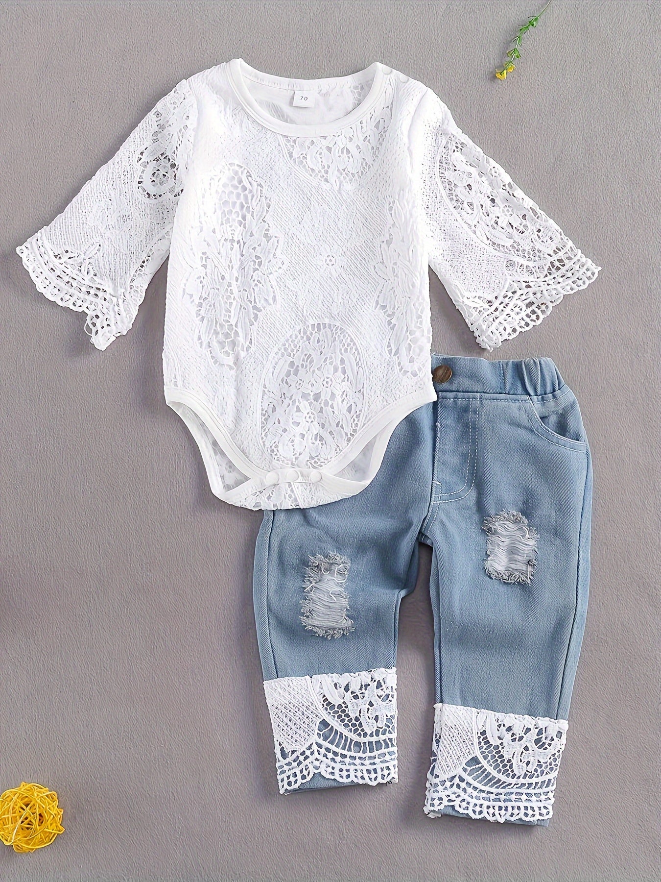 Baby Girls Lace Denim Outfit for Outdoor Wear 12 Months and Under