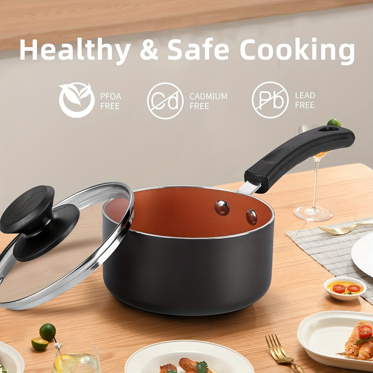 Set of Four Nonstick Sauce Pans with Lids 1 Quart 2 Quart Induction Safe PFOA Free