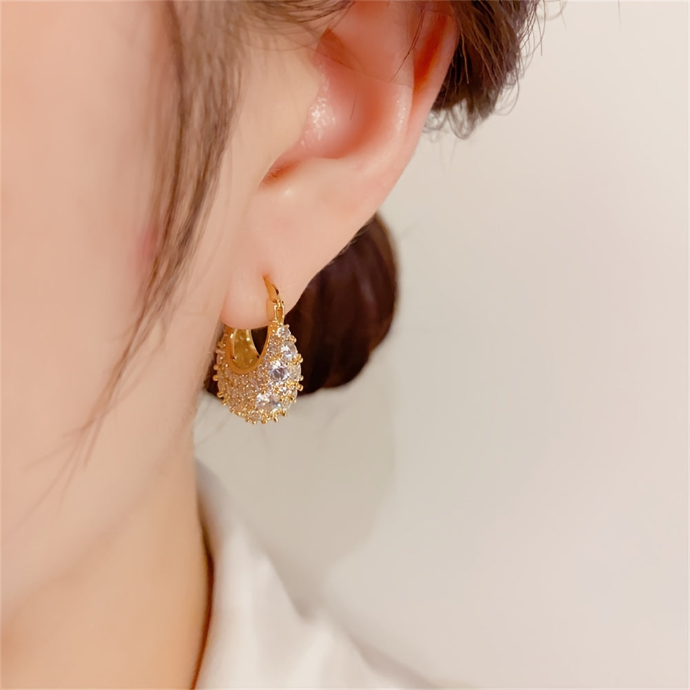 14K Gold Plated Copper Hoop Earrings with Zirconia for Women