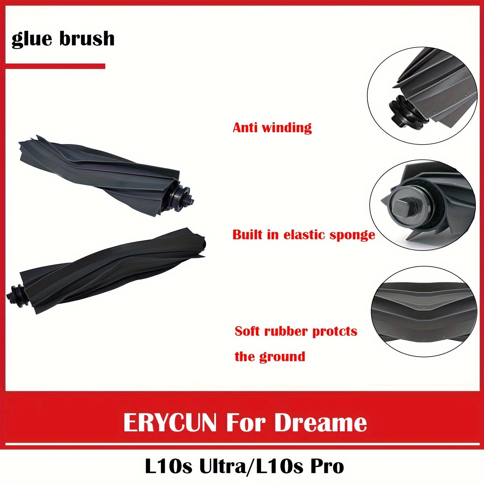 Запасная главная щетка для робота-пылесоса Dreamtech - Совместима с L10s Ultra/Pro, D10s Pro/Plus, S10 Pro/Plus и другими моделями - Изготовлена из прочного пластика и силикона