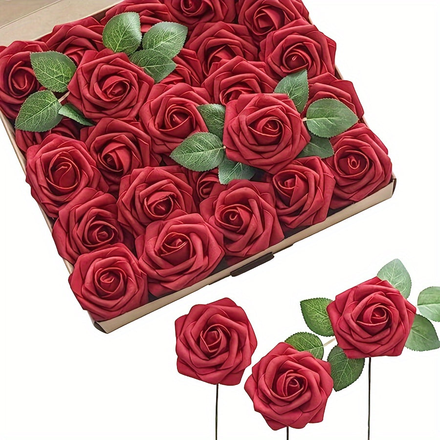 Artificial Roses with Stems 25 Pack for Wedding Bouquets and Home Decor