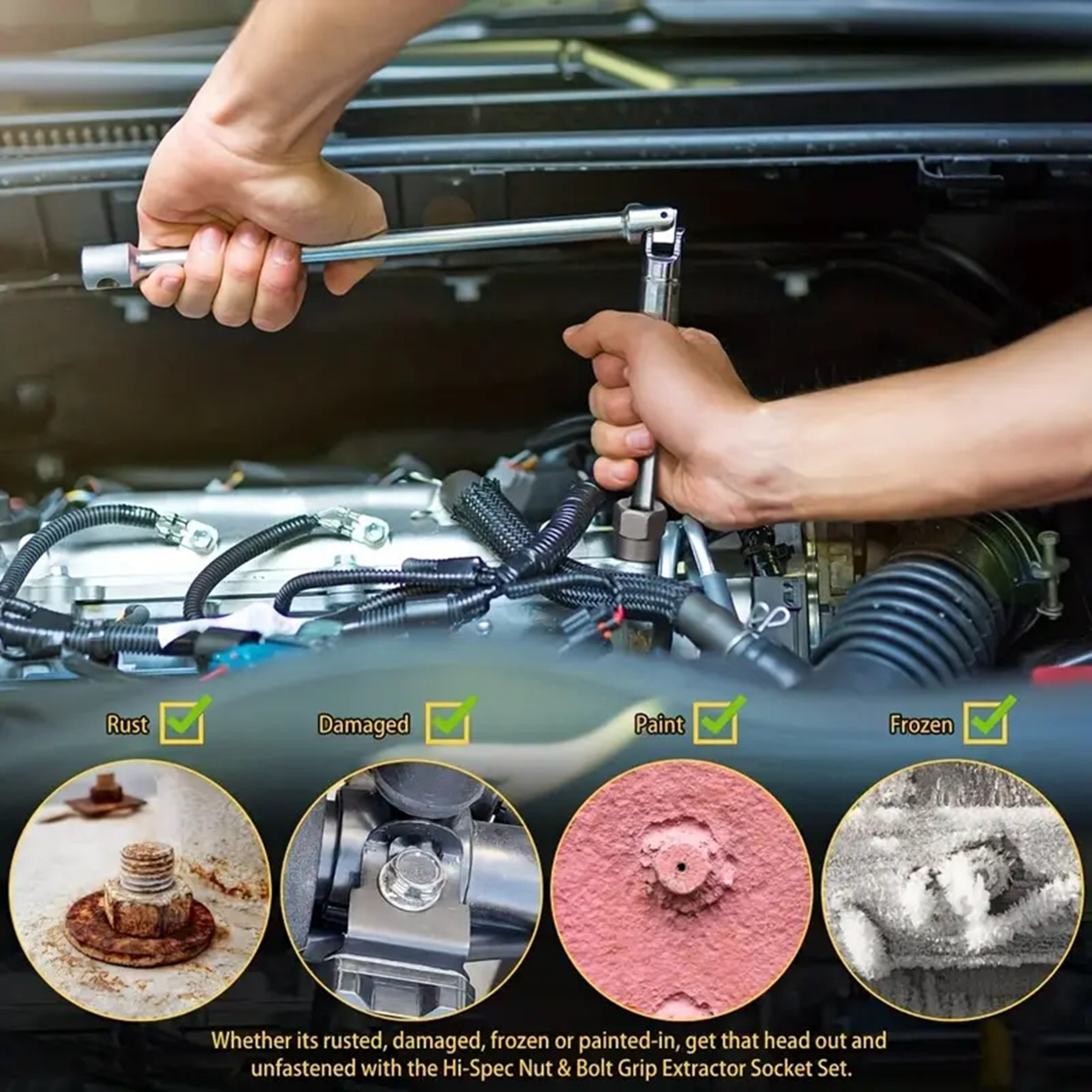 15pcs Nut Extractor Set Bolt and Nut Remover with Socket Adapter for Damaged Bolts