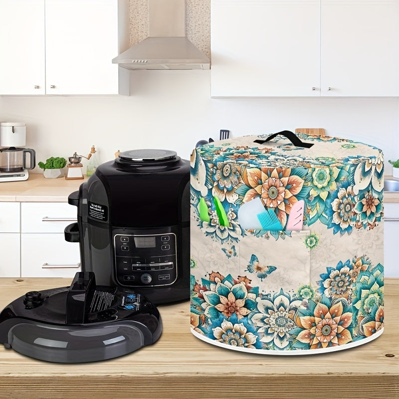 Cubierta para olla a presión Floral Butterfly de 8 cuartos con asa y bolsillos, lavable