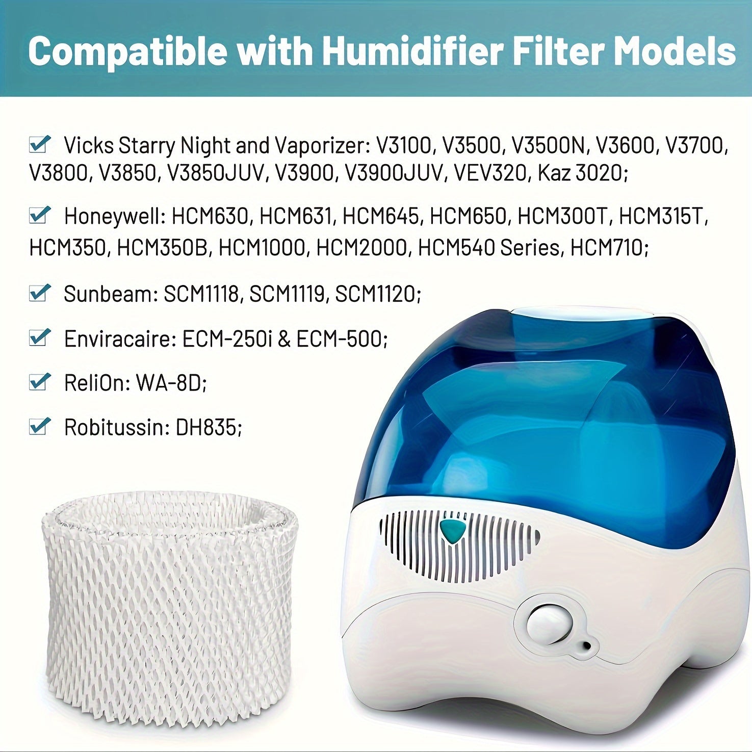 Humidifier Filters 4pcs and 2pcs Compatible with Vicks Kaz Honeywell Sunbeam