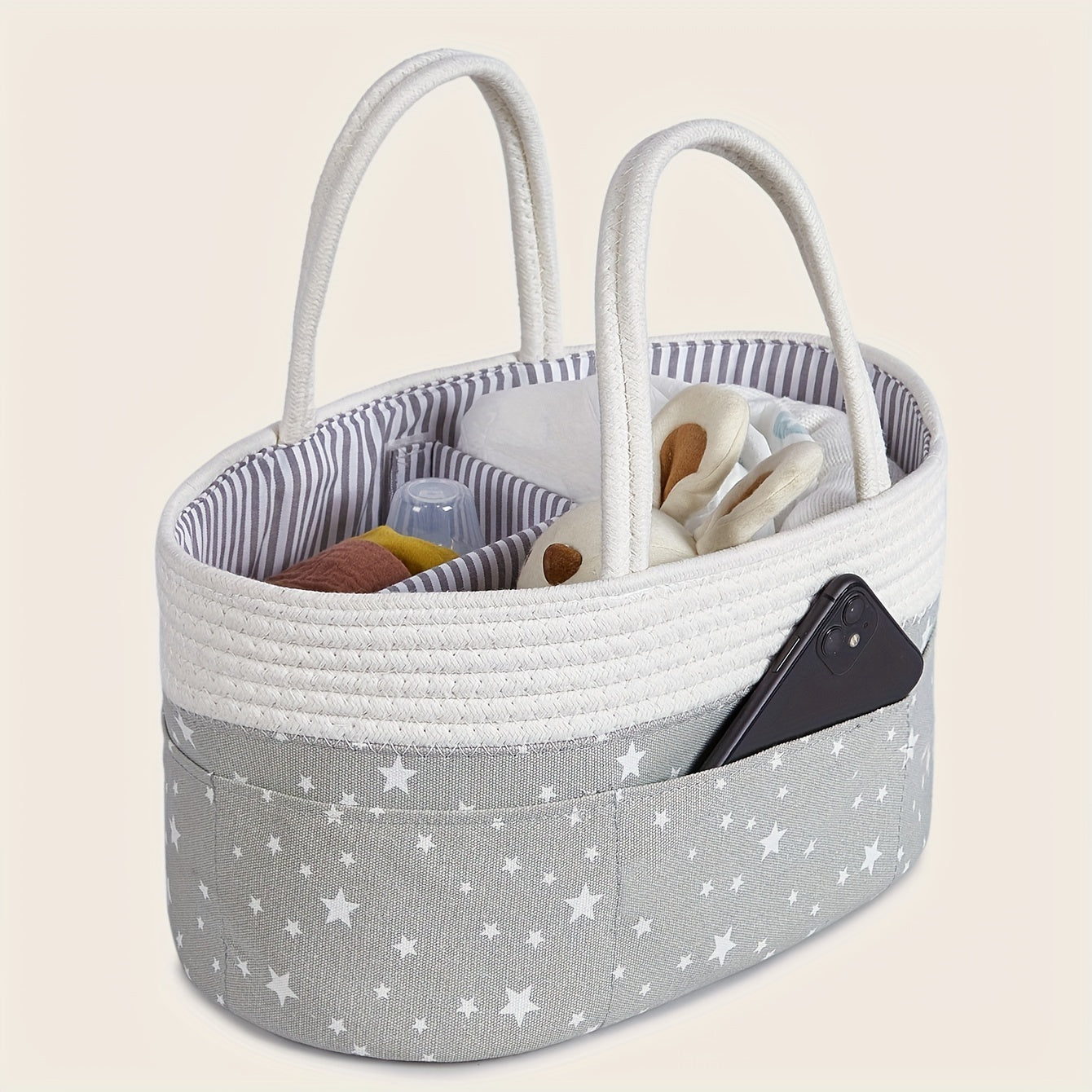 Diaper Storage Bag with Braided Handle for Travel and Gifting