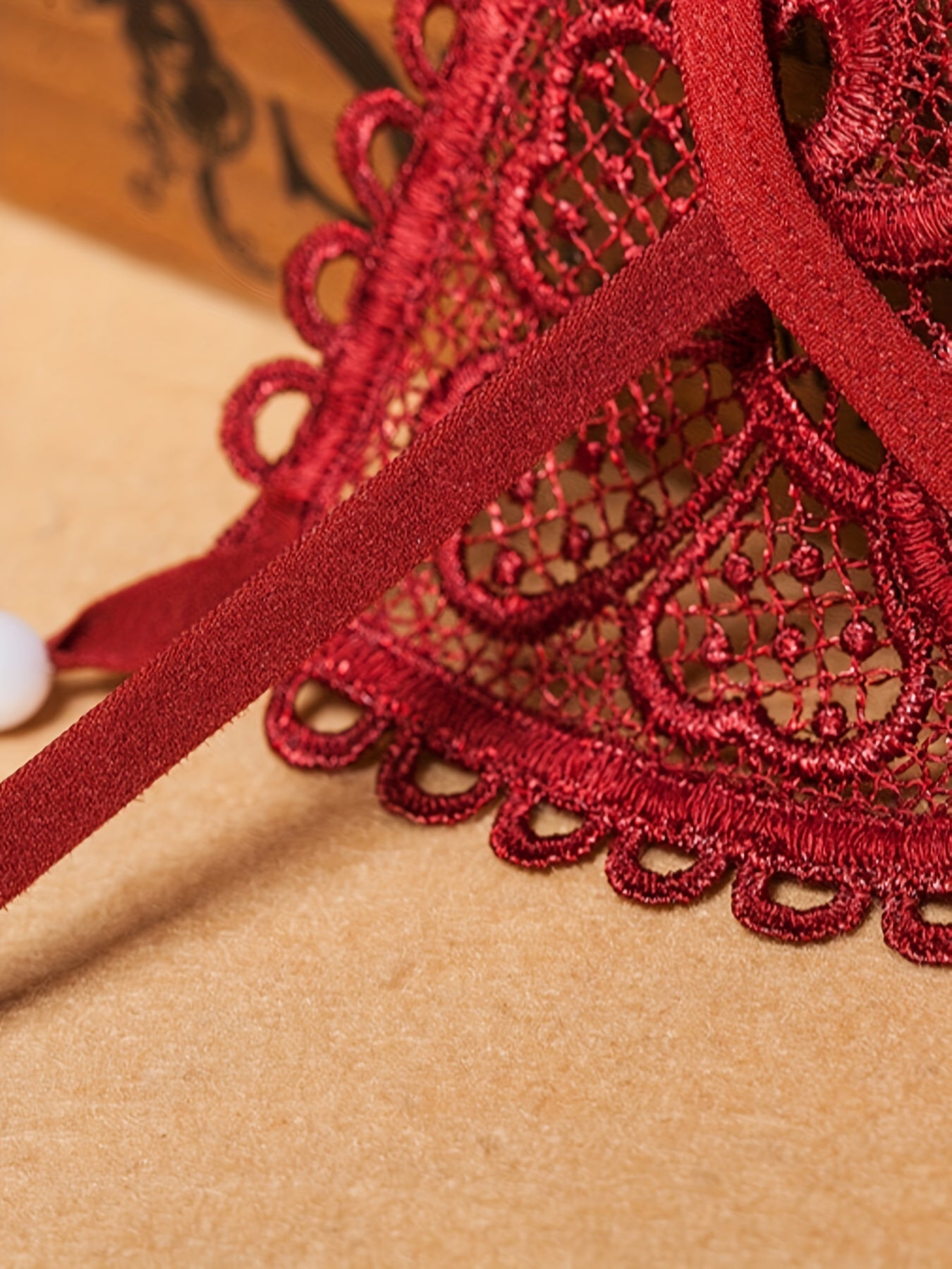 Women's Floral Embroidered Thongs See-Through Pearl Massage Lingerie