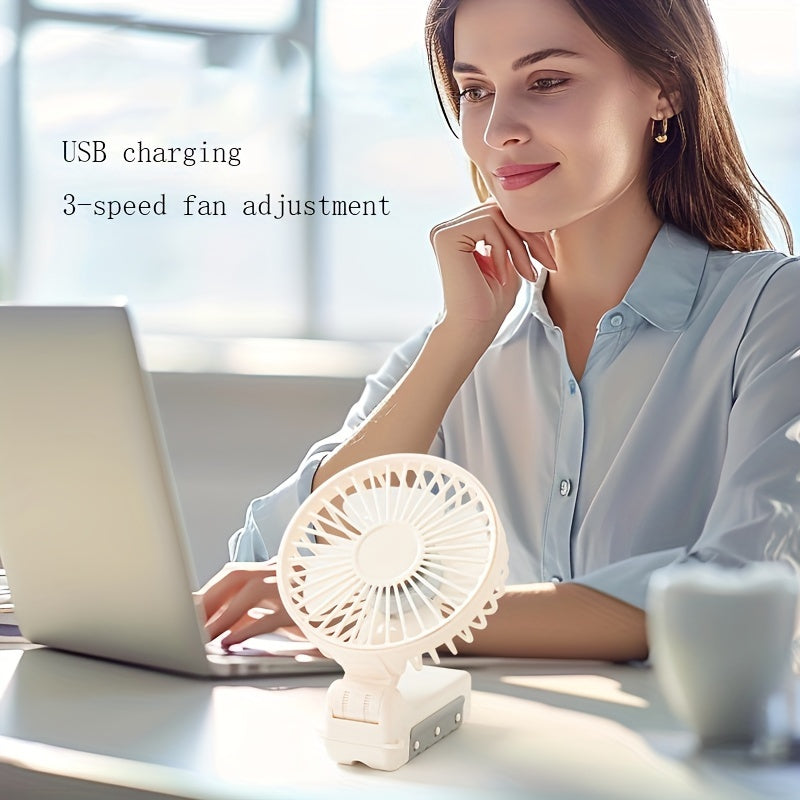 Foldable USB Rechargeable Umbrella Fan with Clip Mini Handheld Desk Fan 1200mAh Battery