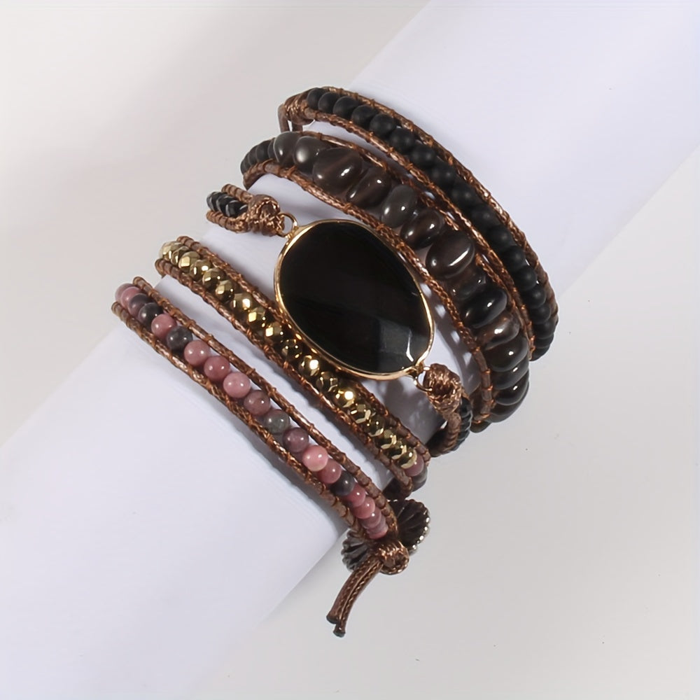 Bohemian Beaded Wrap Bracelet for Women with Natural Stones and Glass Beads