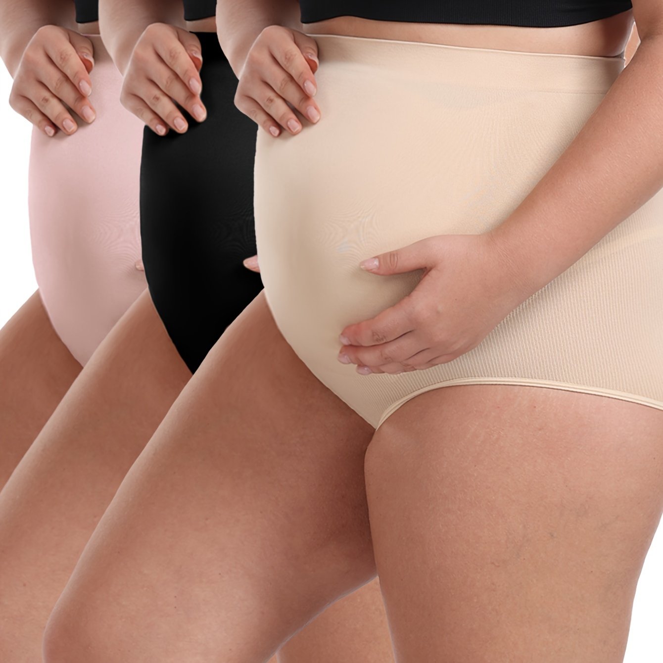 Plus Size Women's High-Waist Shapewear Panties Seamless Breathable Nylon Elastane Black