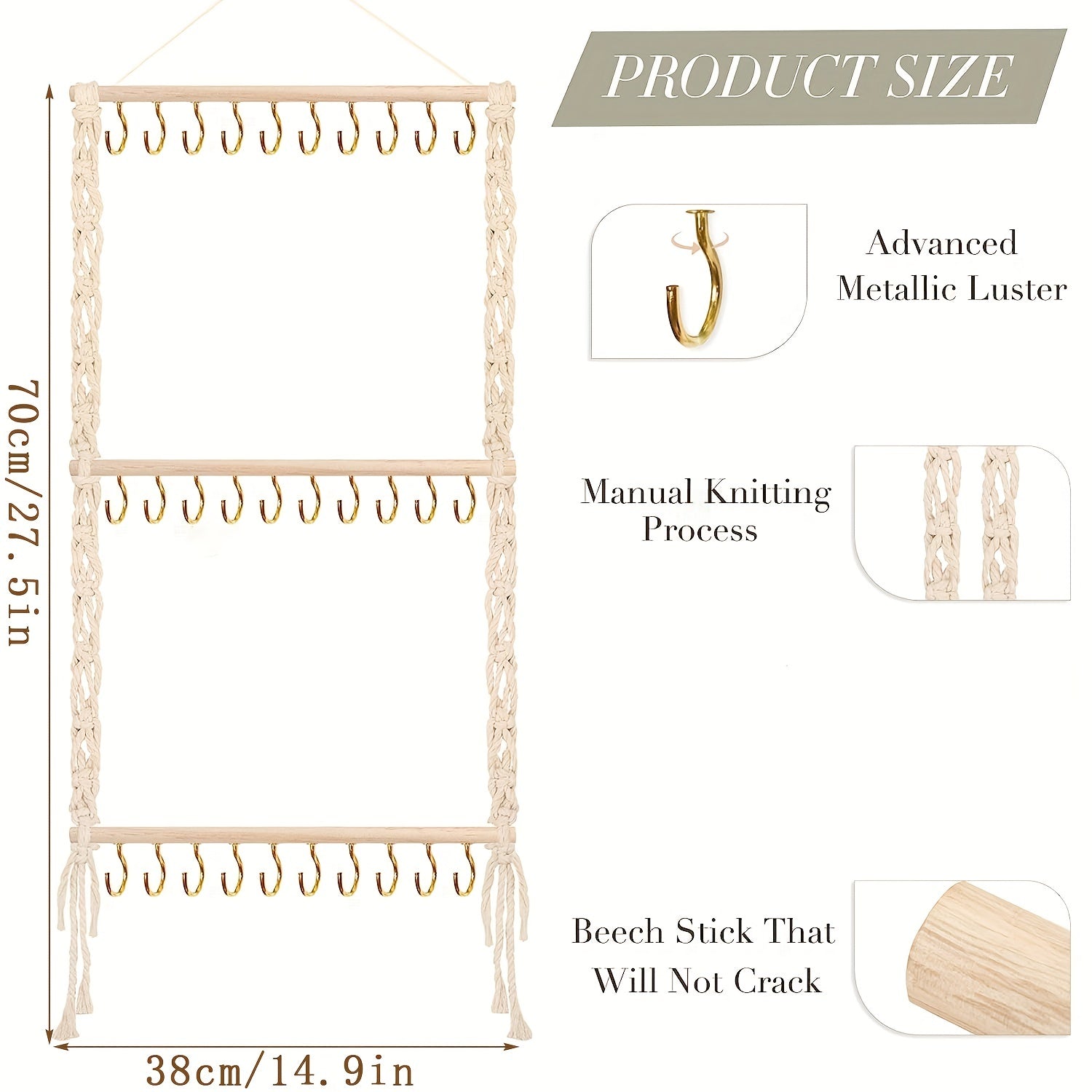 Органайзер для украшений для серег, ожерелий, колец, браслетов и повязок с плетеным крючком