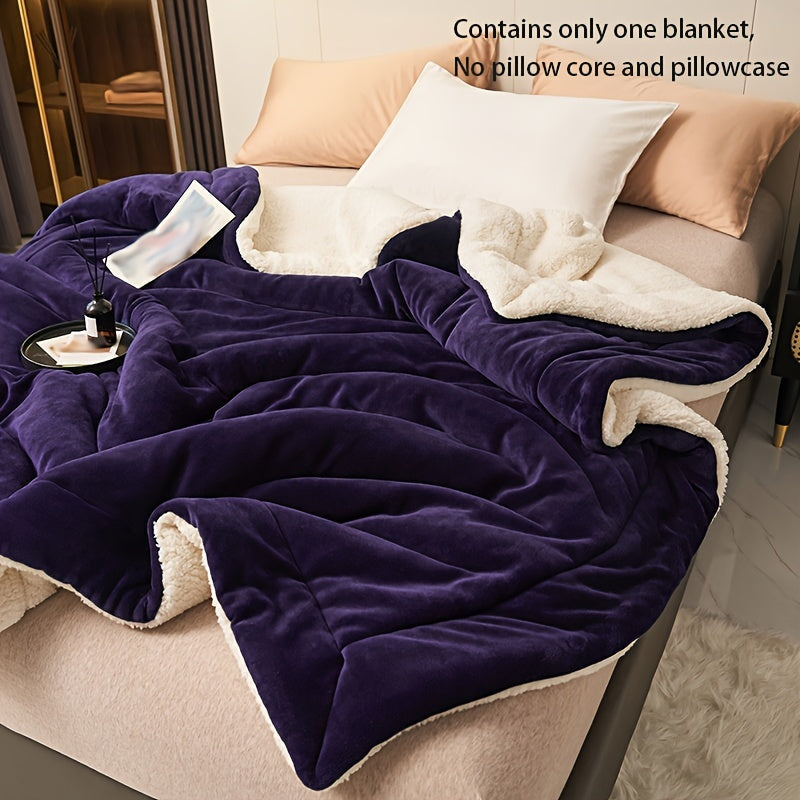 Deep Purple Milk Velvet Shearling Throw Blanket Double-Layered Cozy Warm Soft Machine Washable