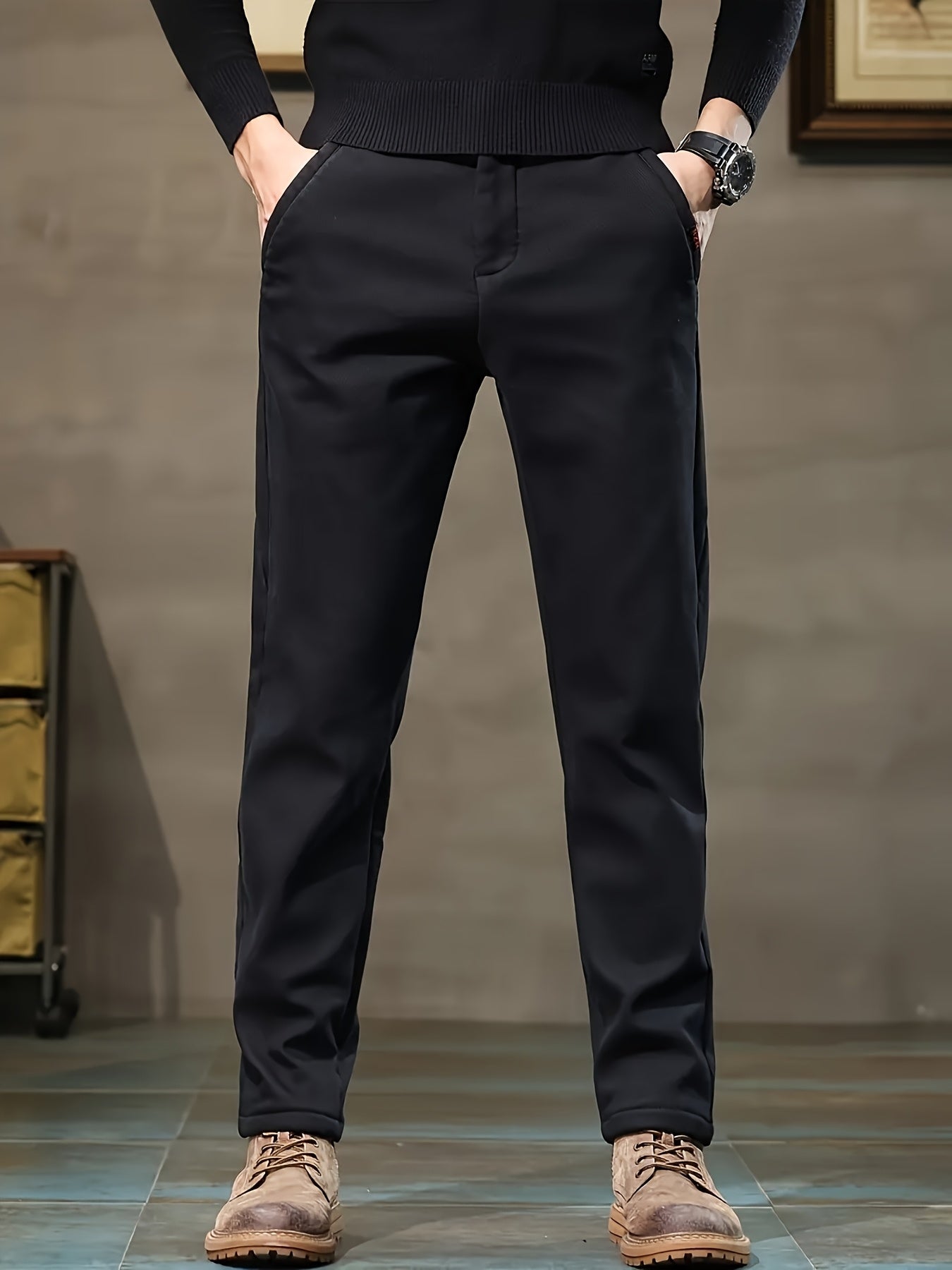 Men's Solid Color Regular Fit Work Pants Cotton Blend with Slight Stretch All-Season