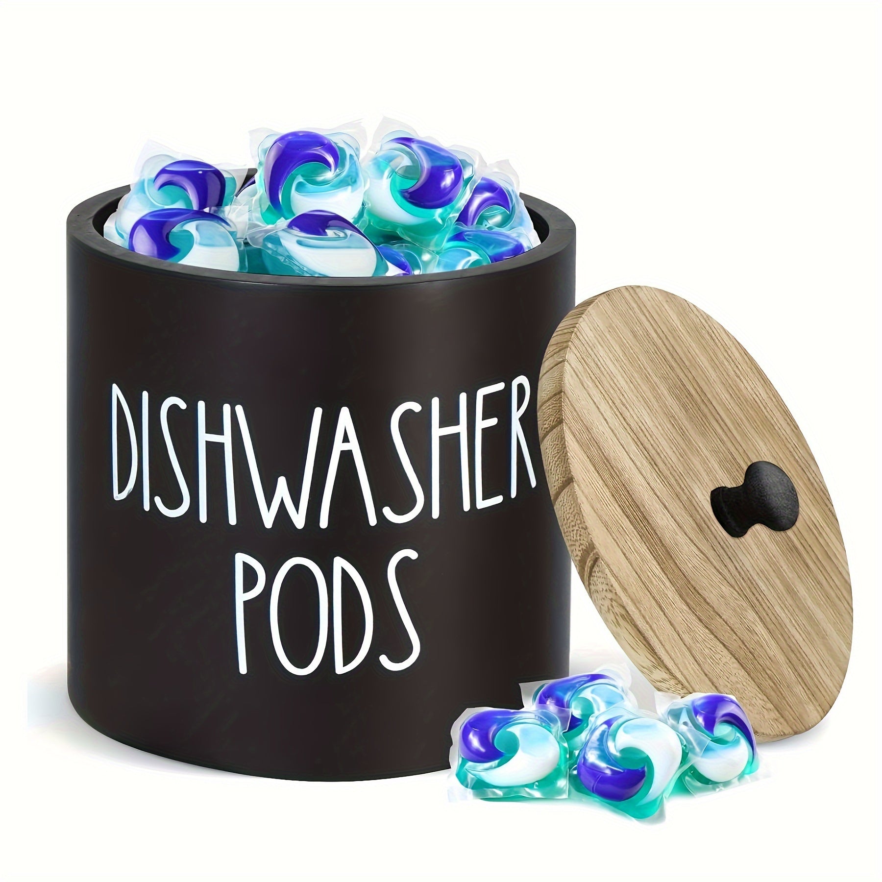 Rustic Dishwasher Pod Holder With Lid Laundry Detergent Storage Kitchen Organizer