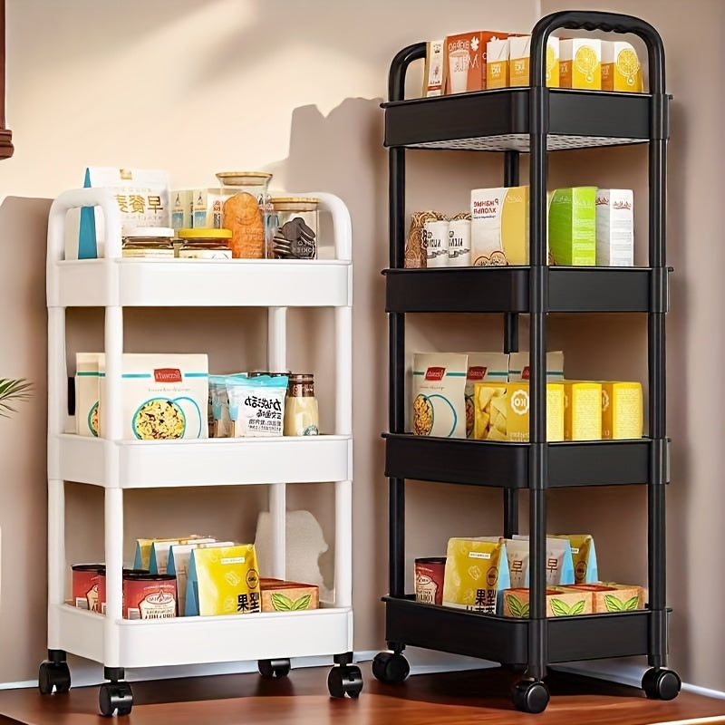 Rolling Plastic Utility Cart with Wheels, Multi-Tier Storage for Office Kitchen Living Room