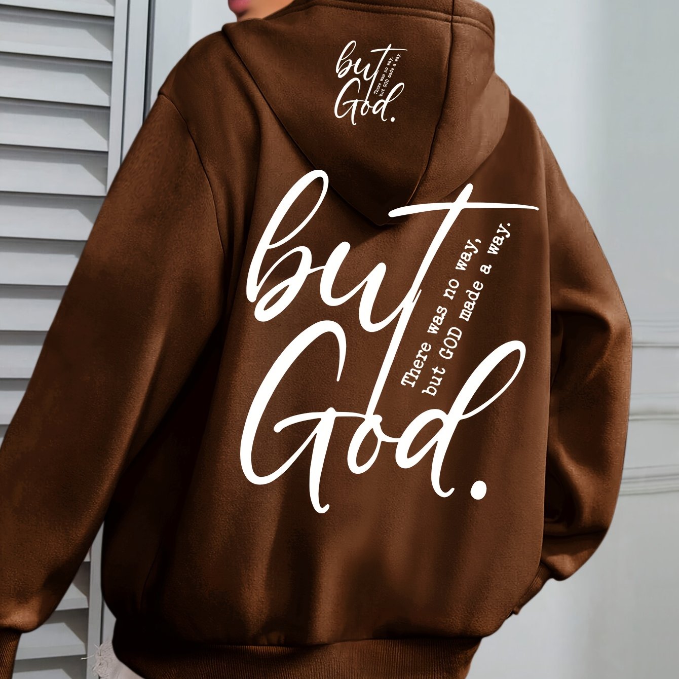 Plus o'lcham Plus God Print Hoodie uzun sleeve kundalik drawstring pocket ayollar