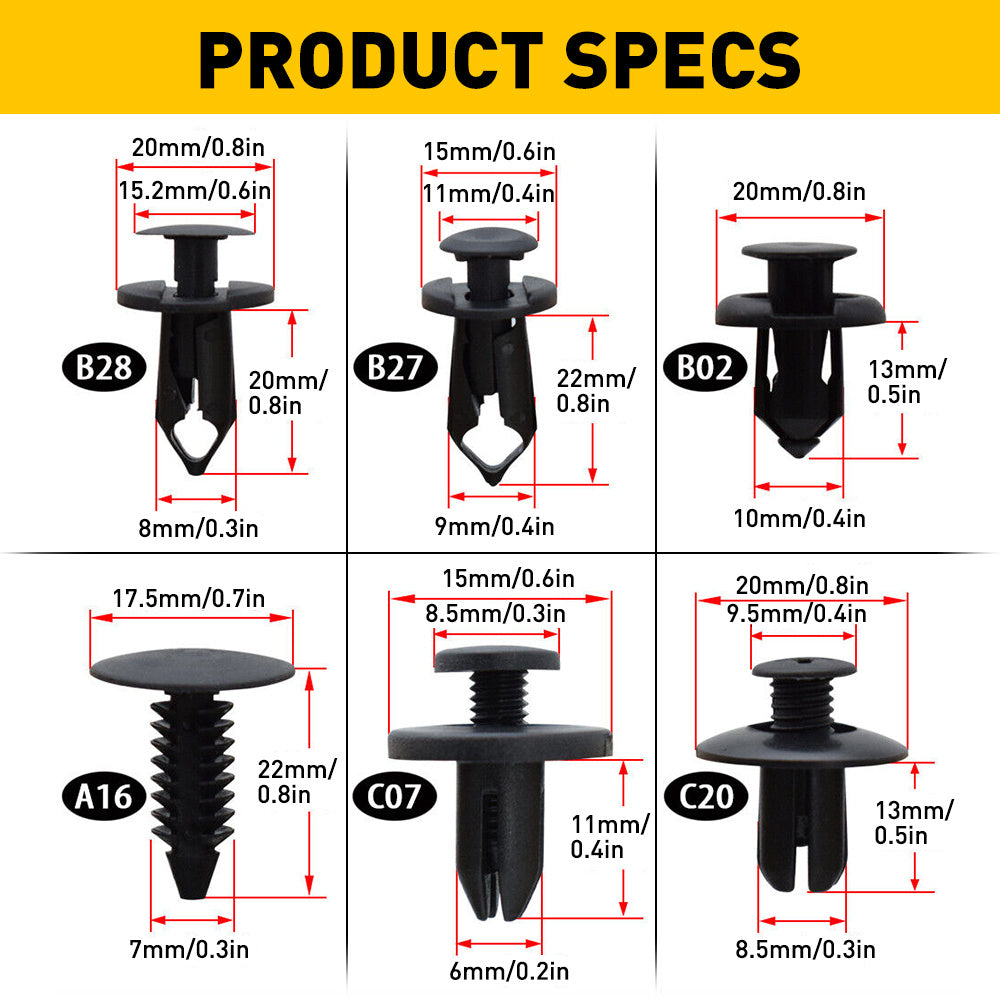 Набор пластиковых крепежей для автомобиля 190 шт., 6 размеров, ремонт бампера, дверных накладок