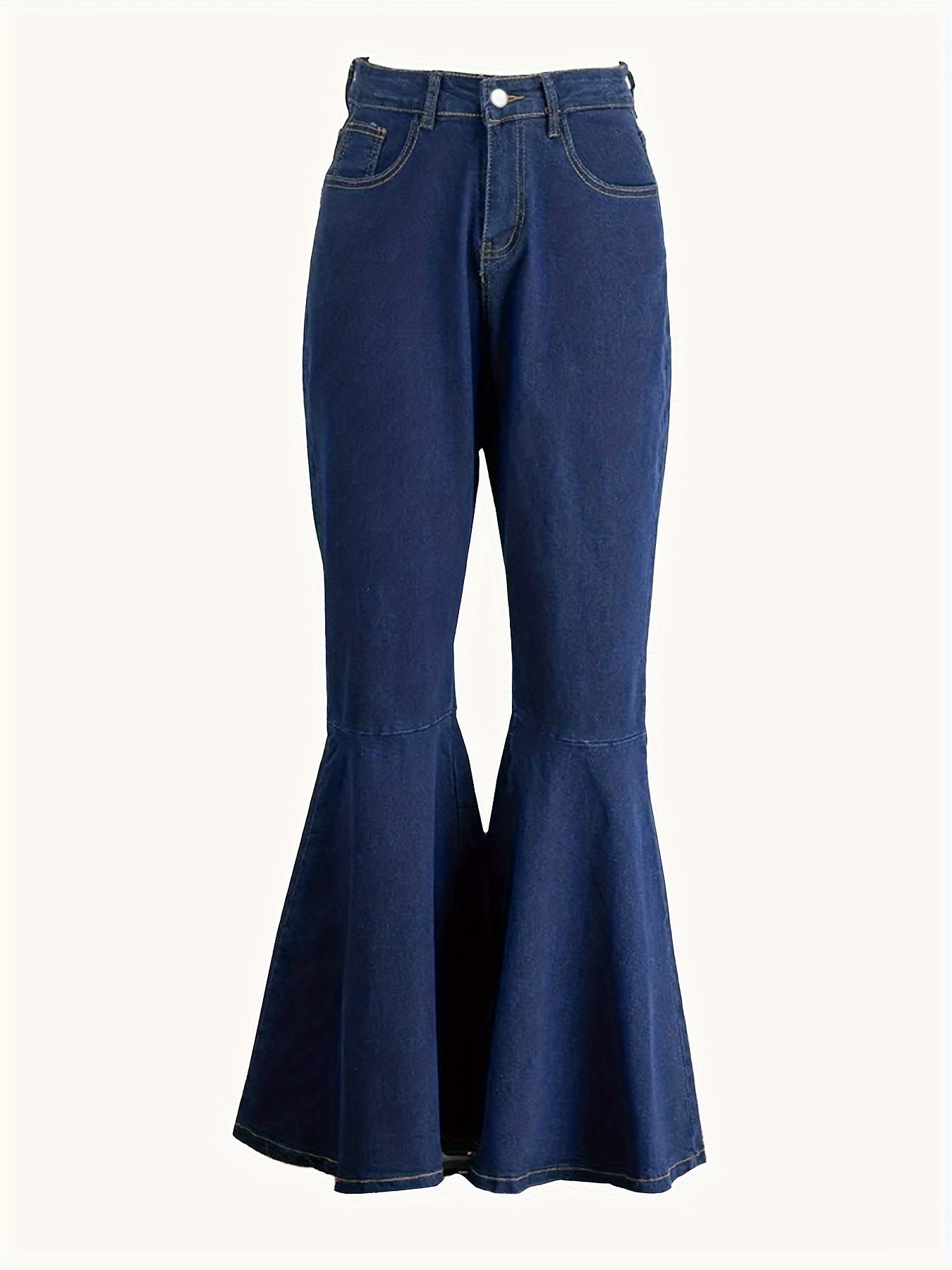 Women's High-Waist Stretch Denim Flare Jeans Blue Casual Allseason