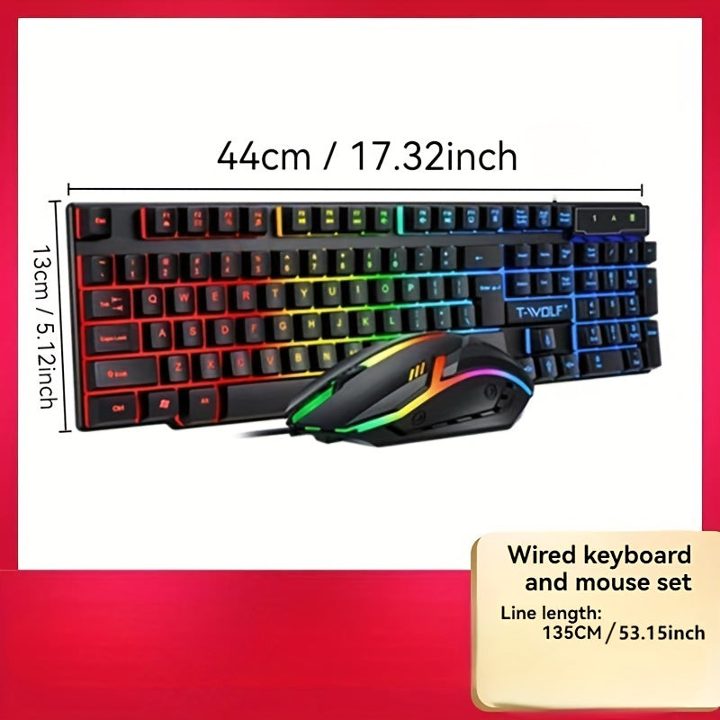 Gaming Keyboard and Mouse Set with Ergonomic Design Optical Movement Detection Wired Mechanical Touch Suspended Keys