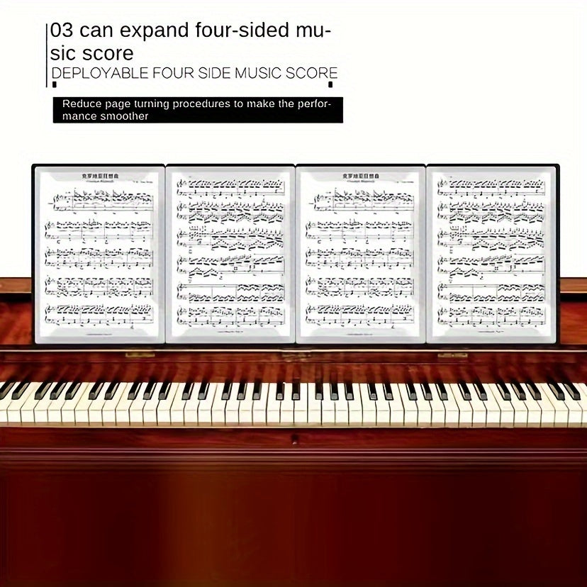 A4 Size Piano Music Sheet Holder Trifold Design Black White 6 Page Capacity